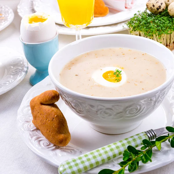 Wielkanoc Polsku Zupa Kwaśnej Mąki Śniadanie Wielkanocne — Zdjęcie stockowe