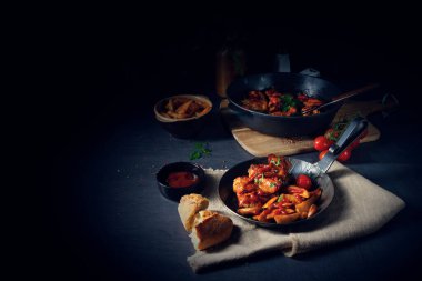 Patates dilimli ballı kırsal tavuk kanadı.