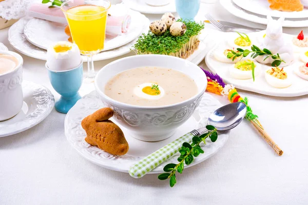 Easter Polish Sour Flour Soup Easter Breakfast Urek — Stock Photo, Image