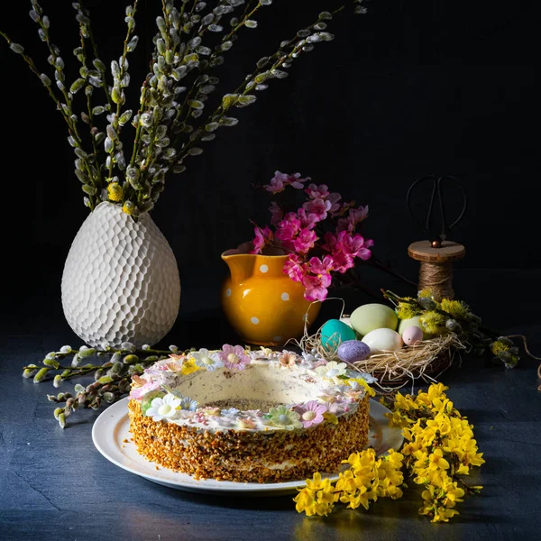 Perfect Cake Wreath Easter Table — Stock Photo, Image