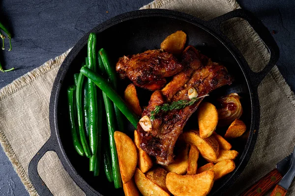 Rib Pork Beans Quarter Potato — Stock Photo, Image