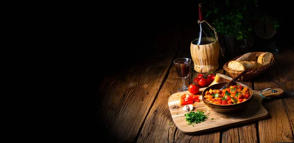 Rustic Giant Beans Fresh Tomato Sauce — Stock Photo, Image