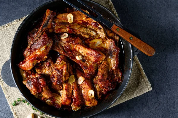 Costillas Cerdo Picantes Con Ajo Salsa Barbacoa —  Fotos de Stock