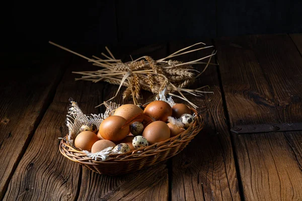 Färska Ägg Direkt Från Gården Korg — Stockfoto