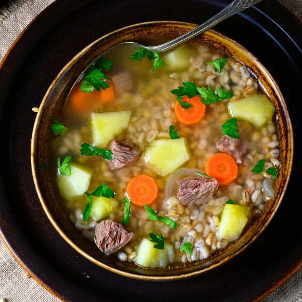 Krupnik Uma Deliciosa Sopa Cevada Polonesa — Fotografia de Stock