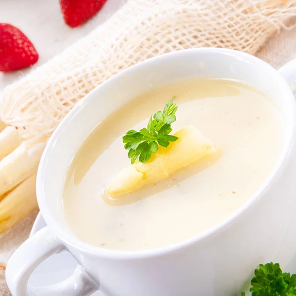 Délicieuse Soupe Crème Asperges Blanches — Photo