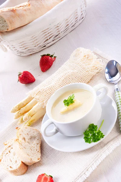 Deliciosa Sopa Crema Espárragos Blancos — Foto de Stock