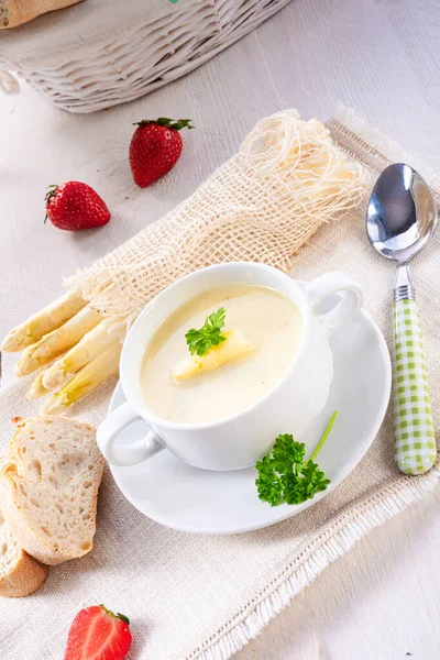 Deliciosa Sopa Crema Espárragos Blancos — Foto de Stock