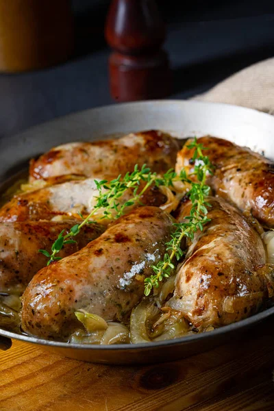 Zelfgemaakte Witte Worst Gebakken Met Kruiden — Stockfoto