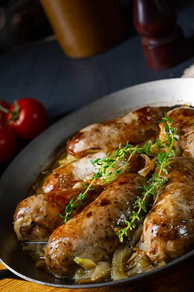 Zelfgemaakte Witte Worst Gebakken Met Kruiden — Stockfoto