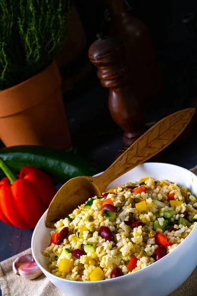 Bulgur Kaszotto Con Verduras Frescas Frijol Riñón — Foto de Stock