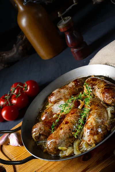 Zelfgemaakte Witte Worst Gebakken Met Kruiden — Stockfoto