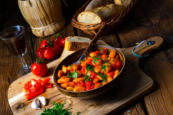 Rustic Giant Beans Fresh Tomato Sauce — Stock Photo, Image