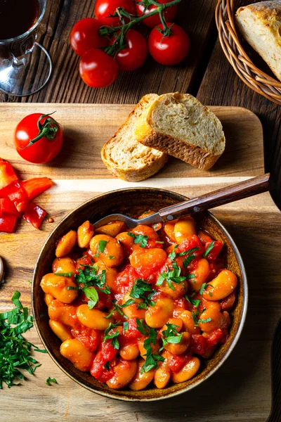 Rustic Giant Beans Fresh Tomato Sauce — Stock Photo, Image