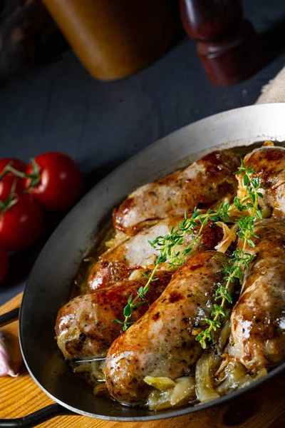 Zelfgemaakte Witte Worst Gebakken Met Kruiden — Stockfoto