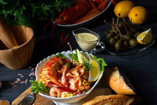 Langosta Ensalada Cangrejo Con Pasta — Foto de Stock