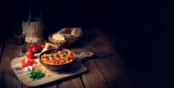 Rustic Giant Beans Fresh Tomato Sauce — Stock Photo, Image