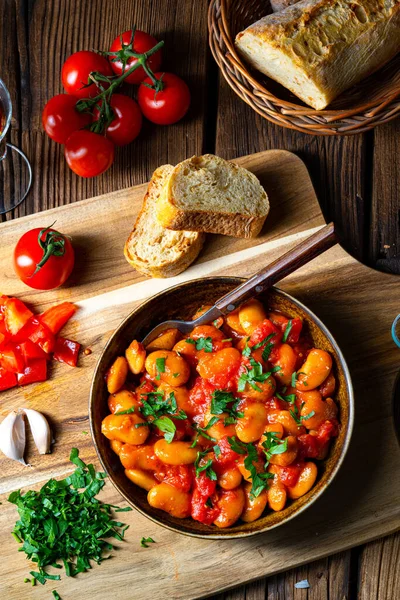 Rustic Giant Beans Fresh Tomato Sauce — Stock Photo, Image