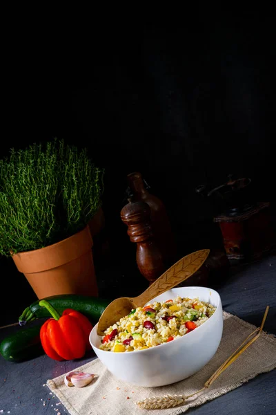 Bulgur Kaszotto Con Verduras Frescas Frijol Riñón —  Fotos de Stock