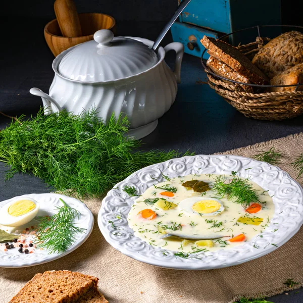 Dillsuppe Mit Und Frischem Dill — Stockfoto