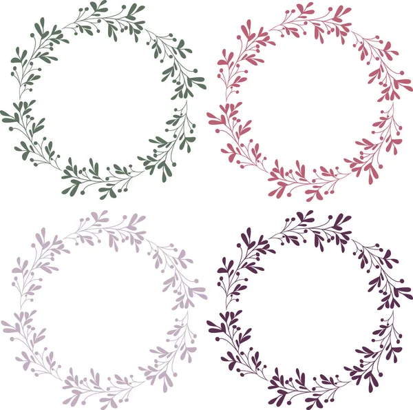 Vector set herbal wreaths of different colors — Stock Vector