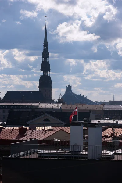 Flag of Latvia Riga roofs — Stock Photo, Image