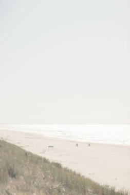 Sonbahar plajda iki bisikletçiler