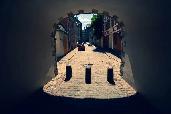 Altes Schwedisches Tor Der Festungsmauer Des Alten Riga Einem Sonnigen — Stockfoto