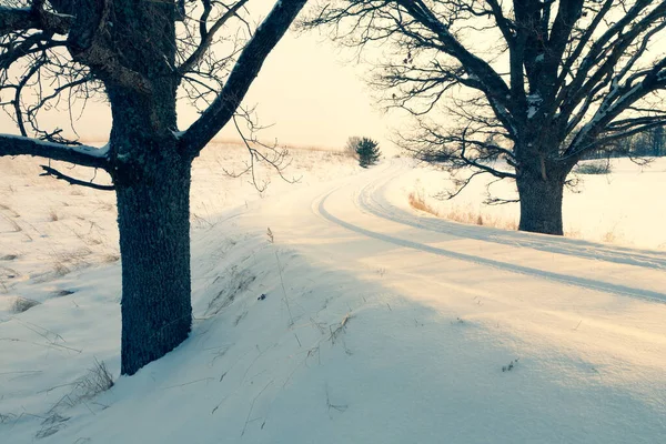 Strada bianca in inverno in una giornata di sole — Foto Stock