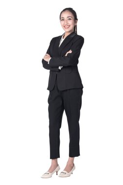 Asyalı iş kadını beyaz arka planda izole edilmiş