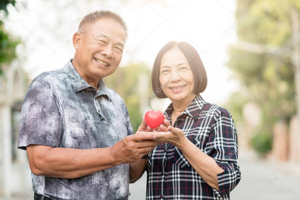 Happy senior Asian couple smiling 
