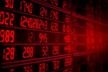 Borsa fiyatları kırmızı elektronik Pano görüntüsünü. eğilim veya durgunluk kavramı