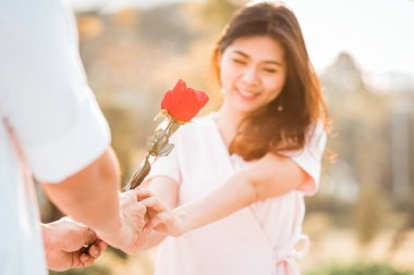 Sevgililer Günü 'nde bir kadına gül veren adam