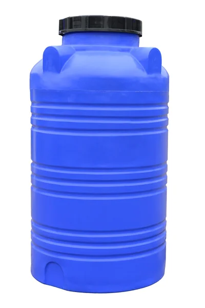 Recipiente industrial de armazenamento de barril de água e líquidos de plástico isolado em fundo branco — Fotografia de Stock