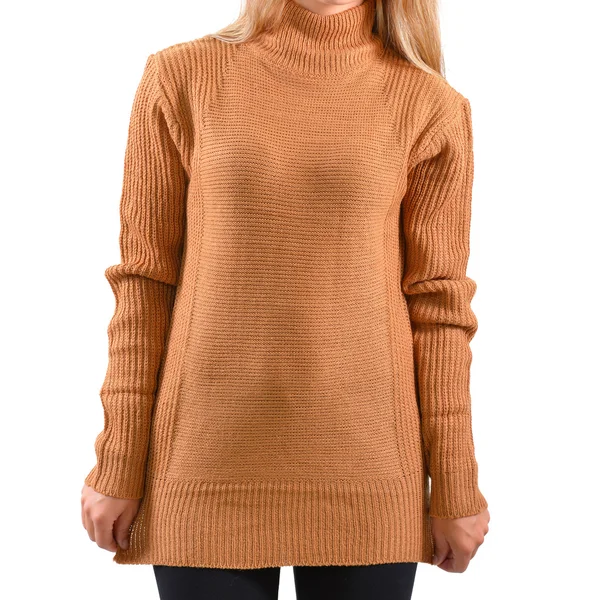 Lege licht bruin pullover mock up geïsoleerd. Vrouwelijke slijtage gewoon hoodie mockup. Gewone hoody logo ontwerp presentatie. Sweatshirt voor logo en afdrukken. — Stockfoto