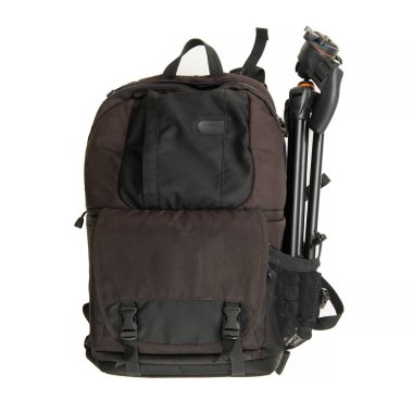 Kamera ve fotoğraf ile tripod için siyah sırt çantası.