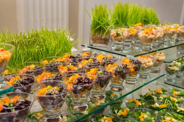 Gesundes Frühlingssalatsortiment am Catering-Buffet der Veranstaltung — Stockfoto