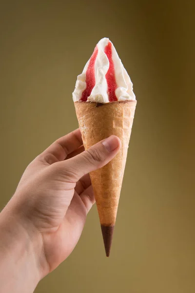 Fruit ice cream cone on the desk — Stock Photo, Image