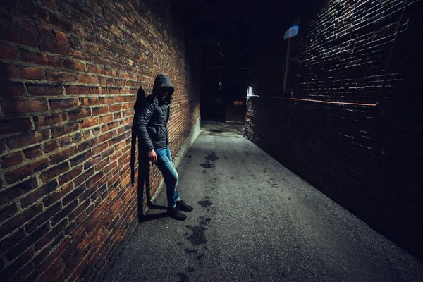 Suspicious Man Dark Alley Waiting Something — Stock Photo, Image