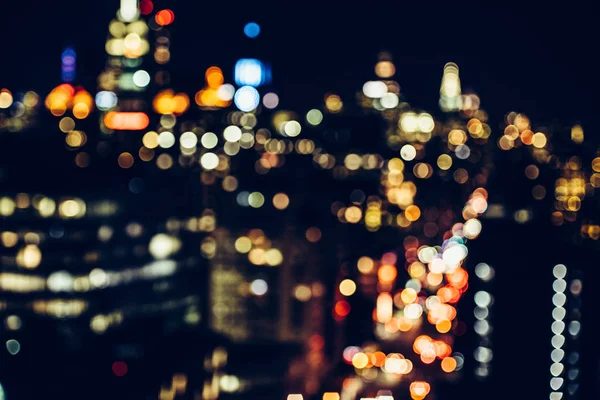 Nuit New York Midtown Skysrapers Dans Flou Bokeh — Photo