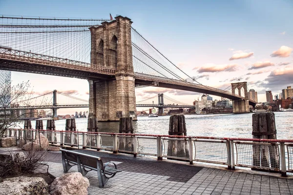 Brooklyn Bridge Manhattan Vista Ponte Com Horizonte Nova York Partir — Fotografia de Stock