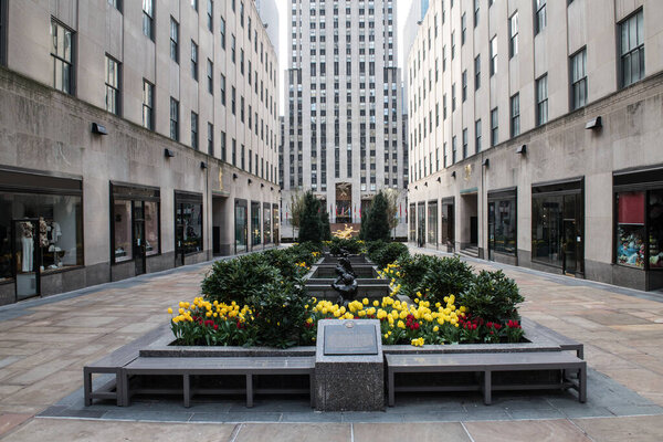 Empty Rockefeller Center with no people because of COVID-19 New York State lockdown