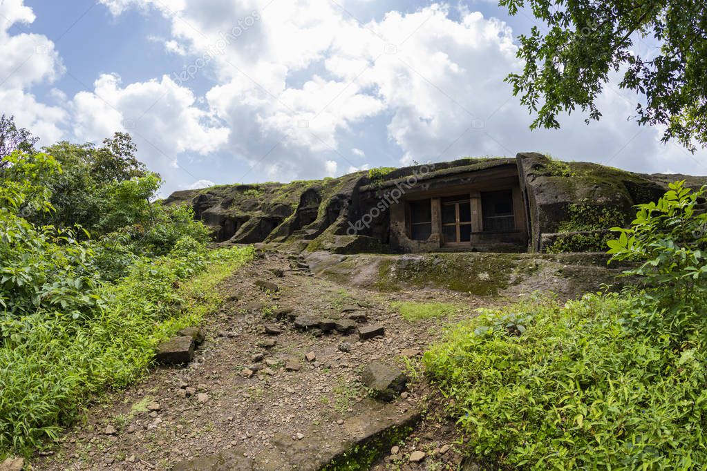 Kanheri caves city Mumbai state maharashtra in India. It is a ancient monuments and old temple building related to God budha. It is situated in the mid of forest in borivali on 21 August 2019