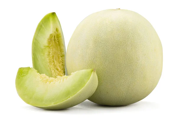Taze bal çiği ya da kavun dilimi beyaz arka planda kırpma yolu ile izole edilmiş meyve
