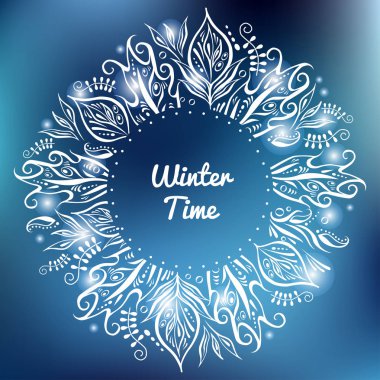 Güzel mavi çerçeve çiçek öğeleri ve ışıklar