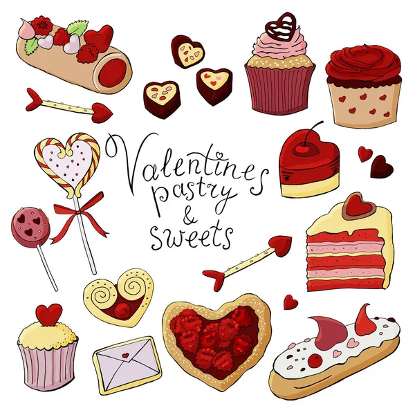 Valentines Sweets Pastry Color Labels Cards Template Eps — Stock Vector