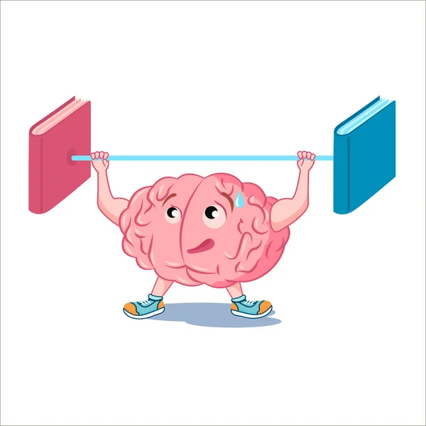 Levantador Peso Cerebral Cérebro Torna Mais Forte Com Ajuda Leitura — Vetor de Stock