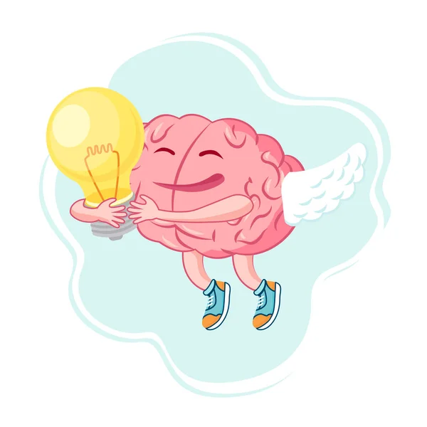 Personagem Cerebral Inspirado Pela Ideia Sobe Para Cima Cérebro Segura — Vetor de Stock