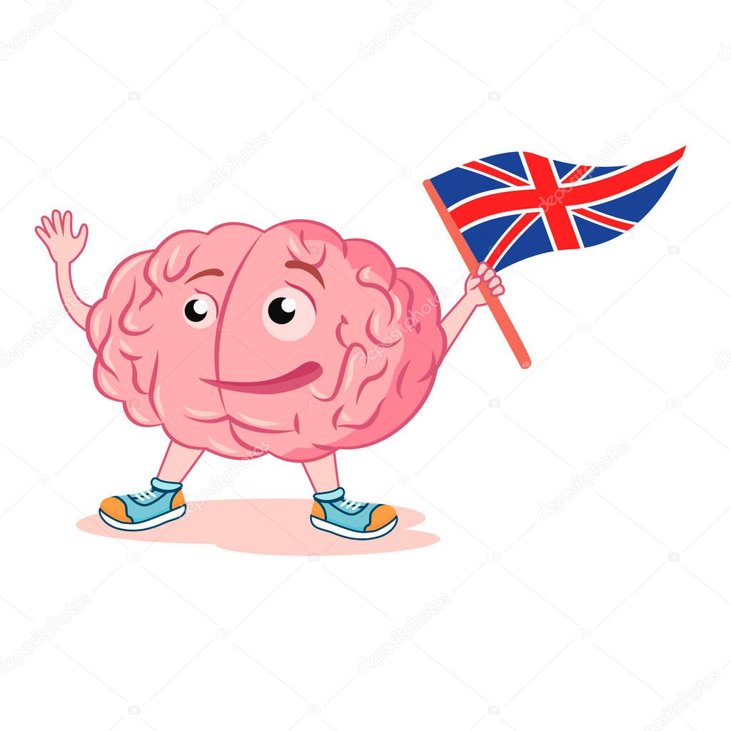 Brain with the English flag. study English language. Character for the logo of English language courses.
