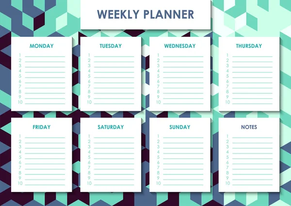Haftalık planlayıcısı tasarım — Stok Vektör